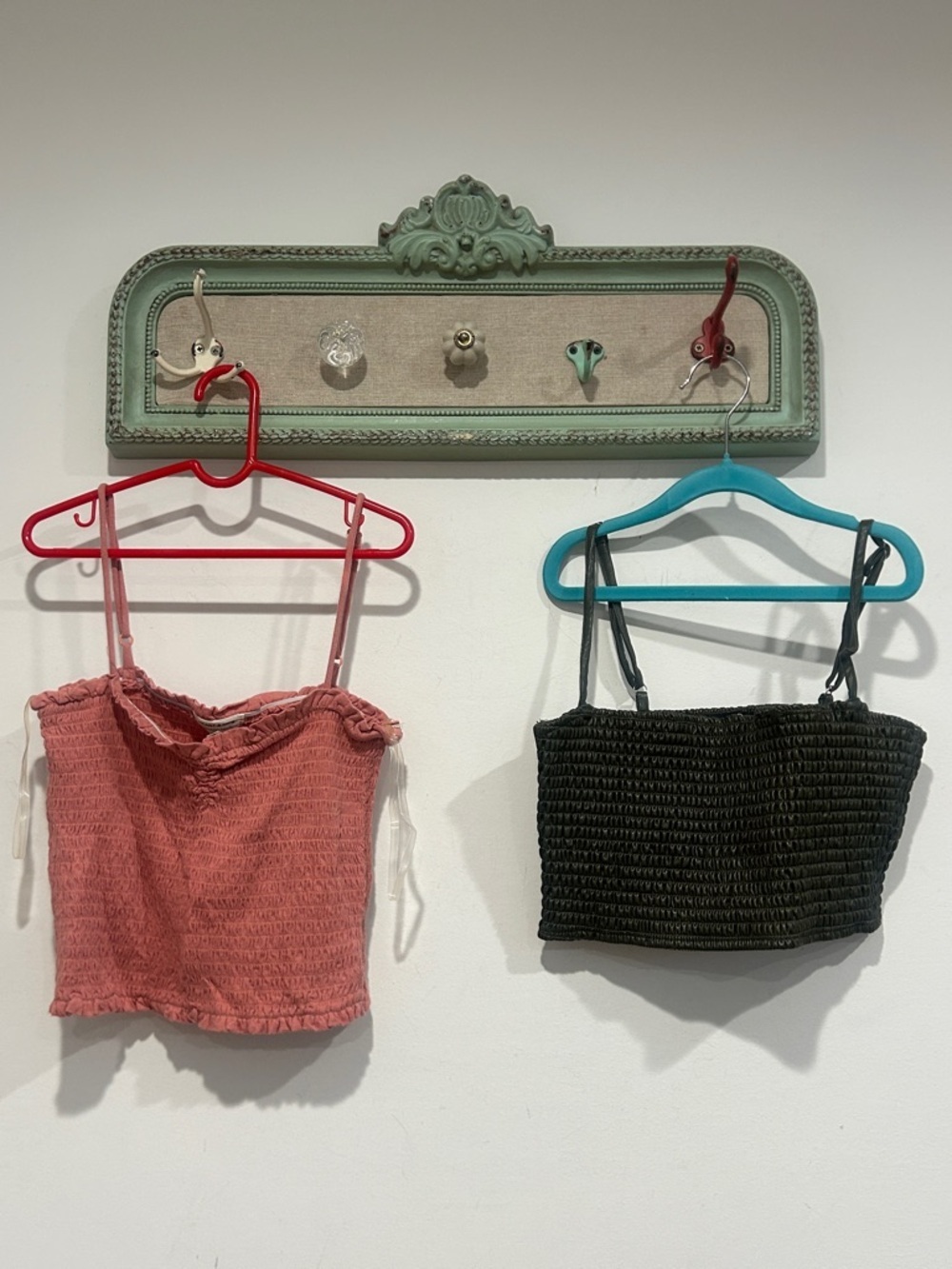 Pink Smocked Cropped Tank & green faux leather Smocked Crop Top Duo small bundle